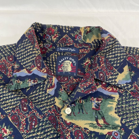 Imperial Poplin Salty Dog Gant Short Sleeve Button Down Shirt Golf Theme Men’s - Picture 6 of 12